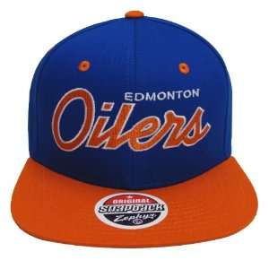   Oilers Script Zephyr Snapback Cap Hat Blue Orange 