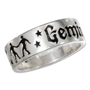  Sterling Silver Gemini Zodiac Band Ring: Jewelry