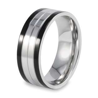 West Coast Jewelry Stainless Steel Black and White Band Mens Ring