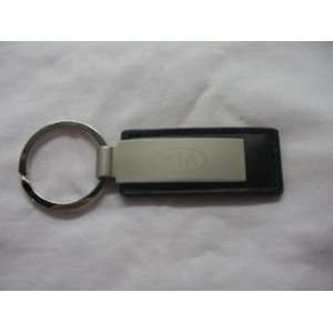   Black Leather Rectangular Keychain Wide Silver Metal Cover: Automotive