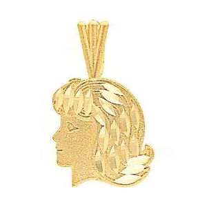  14K Gold Diamond Cut Girl Head Charm: Jewelry