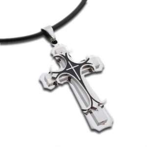 Stainless Steel Mini Size Silver&black Ladies Cross Pendant Necklace 