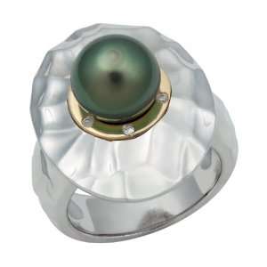   Tahitian Black Pearl and Diamond Ring TR 10019 AM: Pearlzzz: Jewelry