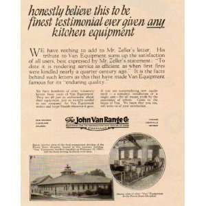1926 John Van Range Co Cooking Equipment advertisement featuring the 