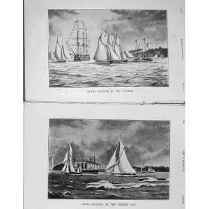  1907 Antique Print Cowes`Regatta Yachting Derby Sport 