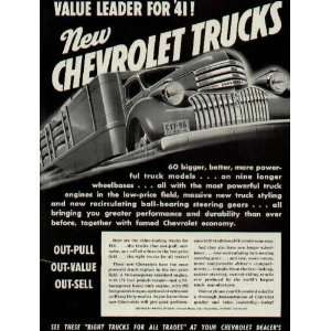 Value Leader For 41! New CHEVROLET TRUCKS .. 1941 CHEVROLET TRUCK 