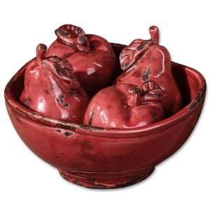 Uttermost 10 Inch Amon Bowl & Fruit Set/5 Distressed, Faded Red w 