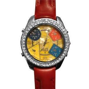   : Red Time Zone Leather Bling HIP HOP Fashion Watch: Everything Else