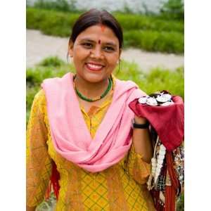 Woman with Sari Dress Selling Items at Laxmi Narayan Temple, New Delhi 