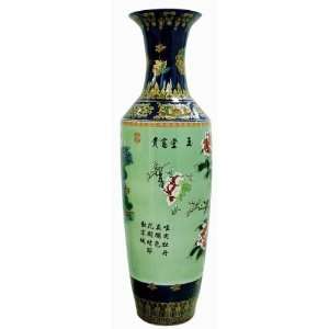  Extraordinary HUGE Oriental Ceramic Vases Green Birds 