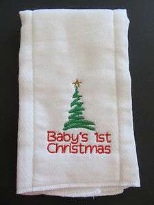 Baby Burp Cloth Embroidered Babys 1st Christmas  