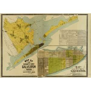    1891 Map of county and city of Galveston, Texas: Home & Kitchen