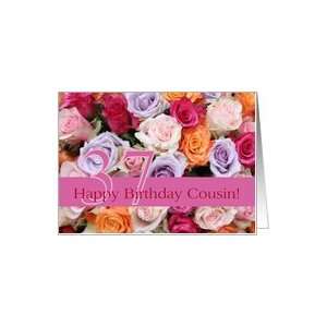  37th birthday Cousin, colorful rose bouquet Card Health 