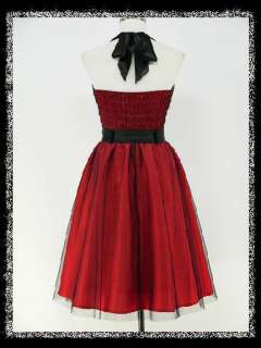dress190 RED HALTER 40s 50s ROCKABILLY RETRO COCKTAIL PROM PARTY 