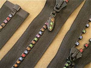 24 Black Separating Rhinestone Zippers   2 zippers  