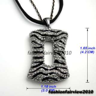 Gun Metal Color Crystal Long Chain Zebras Necklace 044  