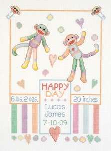   Baby Monkey Birth Record Counted Cross Stitch Kit #023 0527 by Janlynn