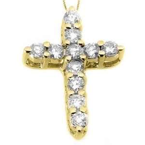  14k Yellow Gold Diamond Cross Pendant 1.10 Carats: Jewelry