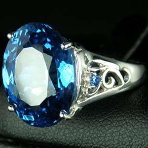 32.40 CT. EXQUISITE! SWISS BLUE TOPAZ, 925 SILVER RING /0755  
