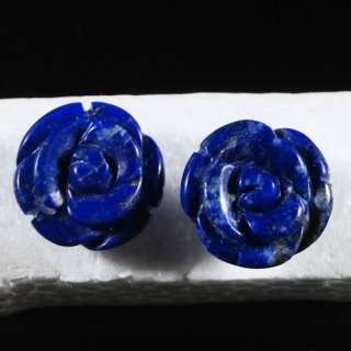 Y0845 Carved lapis flower earrings  