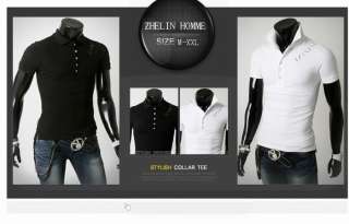 Mens Fashion Casual Slim Fit T Shirt Black White US Sz XS S M L FF0786 
