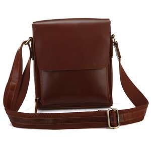 Shiny Vintage Leather Mens Red Brown Briefcase Messenger Cross Body 