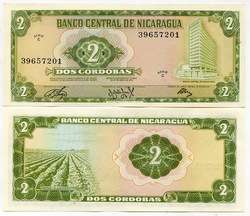 Nicaragua 2 Cordobas 1972 P 121 UNC  