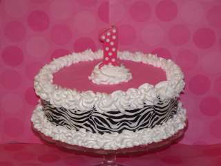 One Zebra Hot Pink Fake Faux Birthday Cake #1 Pink Candle Photo Prop 