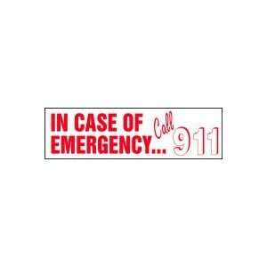 Labels IN CASE OF EMERGENCY CALL 911 Adhesive Dura Vinyl   Each 3 