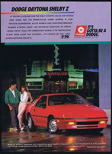1988 Dodge Daytona Shelby Z Car Print Ad  