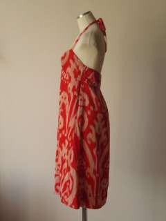 Anthropologie Maeve red ikat printed ruched pleated empire waist 