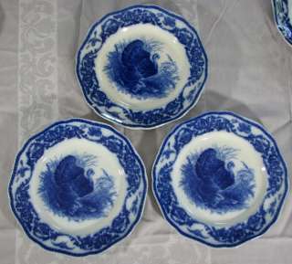 11 Antique FLOW BLUE CAULDON Turkey Dinner Plates England SET  