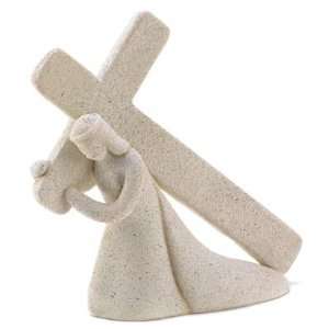  Sandcast Jesus and Cross Figurine