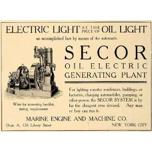 1905 Ad Secor Electric Generating Plant Marine Engine   Original Print 