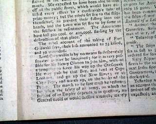 Yorktown Va Revolutionary War Newspaper 1781 CORNWALLIS  