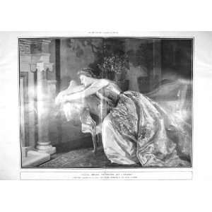    1906 JOHN COLLIER ART LADY CHAISE LONGUES FIRESIDE