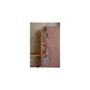 Key Clip with Colorful Bead Strands & Stained Wood Be Happy Charm 