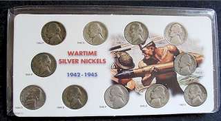   NICKELS – Eleven / 11 Coin Complete Set in Holder 1942 – 1945