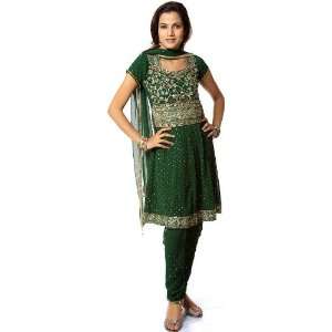  Islamic Green Anarkali Suit with All Over Embroidered 