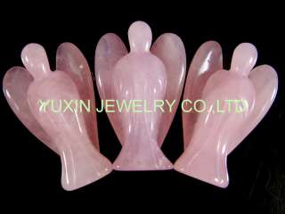 YNA197 Rose quartz carved angel with wing figurine  