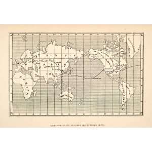 Engraving Map Mercator Chart World Siberia Asia Australia Europe China 