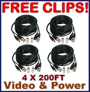 4x 200FT POWER VIDEO CCTV SECURITY CAMERA BNC CABLE NEW  