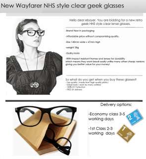 Unisex Retro Geek Nerd Wayfarer Clear Lense Glasses Party Fancydress 