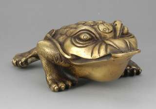 CHINESE Eximious BRASS CARVED LUCKYMONEY FROGTOAD STATUE  