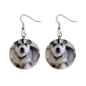    Alaskan Malamute Puppy Dog Button Earrings A0007: Everything Else