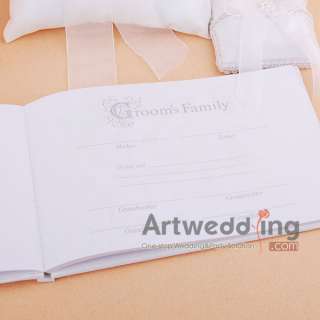 Wedding Guest Book, Pen, Ring Pillow, Basket Set (White+Black&Red)