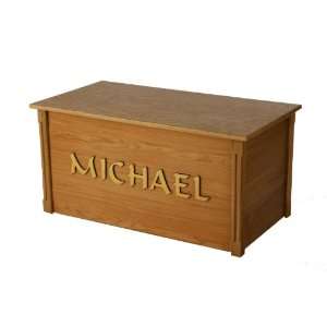 Oak Toybox with Wooden Letters in Calligrapher Font  