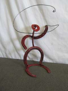 Folk Art Horseshoe Cowboy/Rodeo/Lasso Statue  