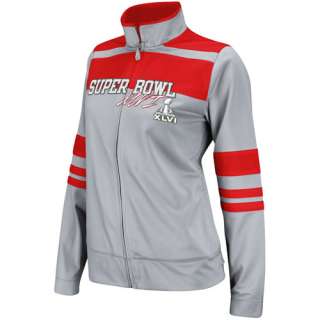 Reebok Super Bowl XLVI Ladies Gray Striped Track Jacket   M 