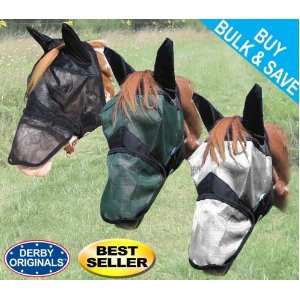 Derby Horse Fly Free Riding Fly Mask w/ Ears & Removable Nose Black 